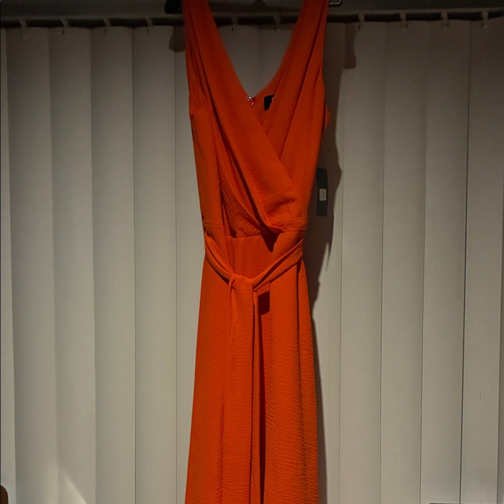 DKNY Vibrant Orange sleeveless Dress/ sleek Modern Silhouette, bold Statement